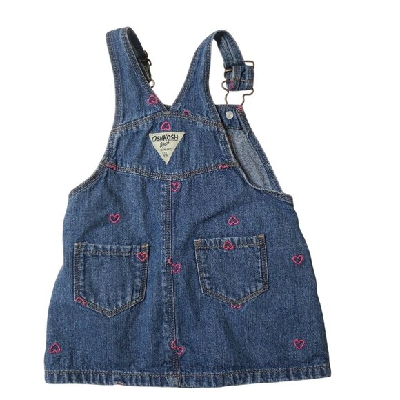 Vintage 80s OshKosh B’Gosh Denim Overall Dress Baby Girl Jumper Pink Hearts 12 M - Picture 6 of 6